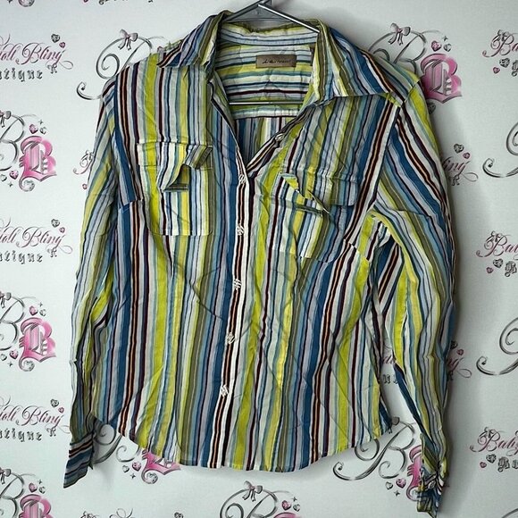 I.e relaxed button up shirt long sleeve collar Striped Multicolor cotton Shirt - Picture 1 of 6